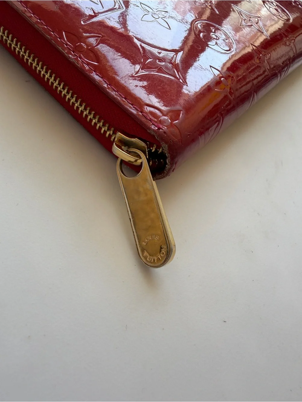 Louis Vuitton Red Patent Leather Zipper Wallet Vintage Pre Owned